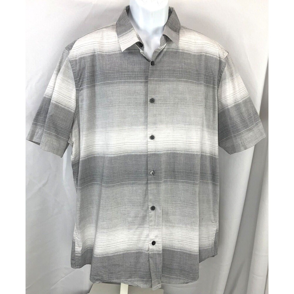Alfani Button Up Shirt XXL Gray Stripe Ombre Short Sleeve Collar Y2K Hip hop